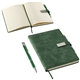 aerial view a green thesis hardcover journal with magnetic closure pen, image 1 of 3