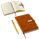 aerial view a orange thesis hardcover journal with magnetic closure pen, image 1 of 4