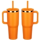 aerial view a orange senso(r) summit 40 oz insulated stainless steel travel mug with press - in straw lid, image 1 of 2