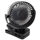 aerial view a black zephyr clip fan with power bank, light remote control, image 1 of 5
