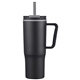 aerial view a black sofia 30 oz double - wall polypropylene mug, image 1 of 2
