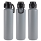aerial view a gray nexus 27 oz recycled aluminum bottle with flip - top lid and carabiner, image 1 of 2