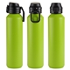 aerial view a lime green nexus 27 oz recycled aluminum bottle with flip - top lid and carabiner, image 1 of 2