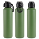 aerial view a olive green nexus 27 oz recycled aluminum bottle with flip - top lid and carabiner, image 1 of 2