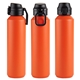 aerial view a orange nexus 27 oz recycled aluminum bottle with flip - top lid and carabiner, image 1 of 2