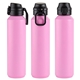 aerial view a pink nexus 27 oz recycled aluminum bottle with flip - top lid and carabiner, image 1 of 2