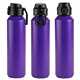 aerial view a purple nexus 27 oz recycled aluminum bottle with flip - top lid and carabiner, image 1 of 2