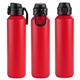 aerial view a red nexus 27 oz recycled aluminum bottle with flip - top lid and carabiner, image 1 of 2