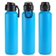 aerial view a sky blue nexus 27 oz recycled aluminum bottle with flip - top lid and carabiner, image 1 of 2