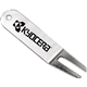 a silver metal golf divot tool