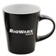 aerial view a white 12 oz satin black mug, image 1 of 2