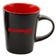 aerial view a red 12 oz satin black mug, image 1 of 2