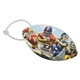 a white with cord football luggage tag