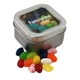 a silver window tin with jelly bellies