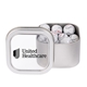 aerial view a silver window tin with chocolate baseballs, image 1 of 8