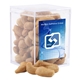a clear acrylic box with cashews
