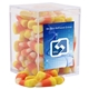a clear acrylic box with candy corn