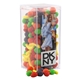 a clear large acrylic box with candy fruitz