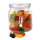 aerial view a clear glass jar jar with gummy bears, image 1 of 2