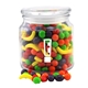a clear glass jar jar with candy fruitz