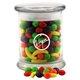 a clear jar with candy fruitz