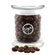 a clear jar with choc covered raisins