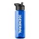 a transparent blue bottle & black lid the guzzler - 32 oz transparent bottle with flip straw lid