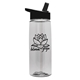 aerial view a clear bottle & black lid 26 oz flair tritan water bottle with flip straw lid, image 1 of 3