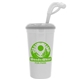 a white cup & clear lid super size 32 oz stadium cup with lid and straw