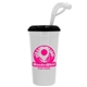 a white cup & black lid super size 32 oz stadium cup with lid and straw