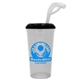 a frost cup & black lid super size 32 oz stadium cup with lid and straw