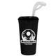 a black cup & black lid super size 32 oz stadium cup with lid and straw