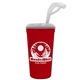 a red cup & clear lid super size 32 oz stadium cup with lid and straw