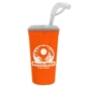 a orange cup & clear lid super size 32 oz stadium cup with lid and straw