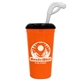 a orange cup & black lid super size 32 oz stadium cup with lid and straw