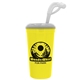 a yellow cup & clear lid super size 32 oz stadium cup with lid and straw