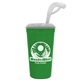 a green cup & clear lid super size 32 oz stadium cup with lid and straw