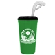 a green cup & black lid super size 32 oz stadium cup with lid and straw