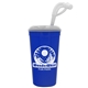 a royal blue cup & clear lid super size 32 oz stadium cup with lid and straw