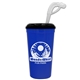 a royal blue cup & black lid super size 32 oz stadium cup with lid and straw