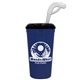 a navy blue cup & black lid super size 32 oz stadium cup with lid and straw