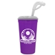 a violet cup & clear lid super size 32 oz stadium cup with lid and straw