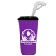 a violet cup & black lid super size 32 oz stadium cup with lid and straw