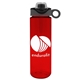 a transparent red bottle & gray with black spout lid the freedom bottle - 28 oz tritan(tm) renew bottle with silicone loop handle lid