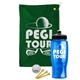 a green towel & black lid & transparent blue bottle the tourney - golf kit