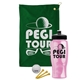 a green towel & black lid & transparent pink bottle the tourney - golf kit