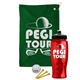 a green towel & black lid & transparent red bottle the tourney - golf kit