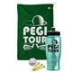 a green towel & black lid & transparent teal bottle the tourney - golf kit