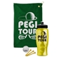 a green towel & black lid & transparent yellow bottle the tourney - golf kit