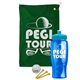 a green towel & cyan lid & transparent blue bottle the tourney - golf kit